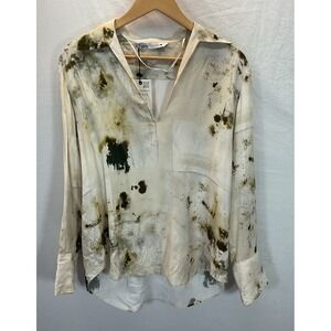 NEW Zara Blouse Size M Abstract ink blot  Long Sleeve V neck popover career city